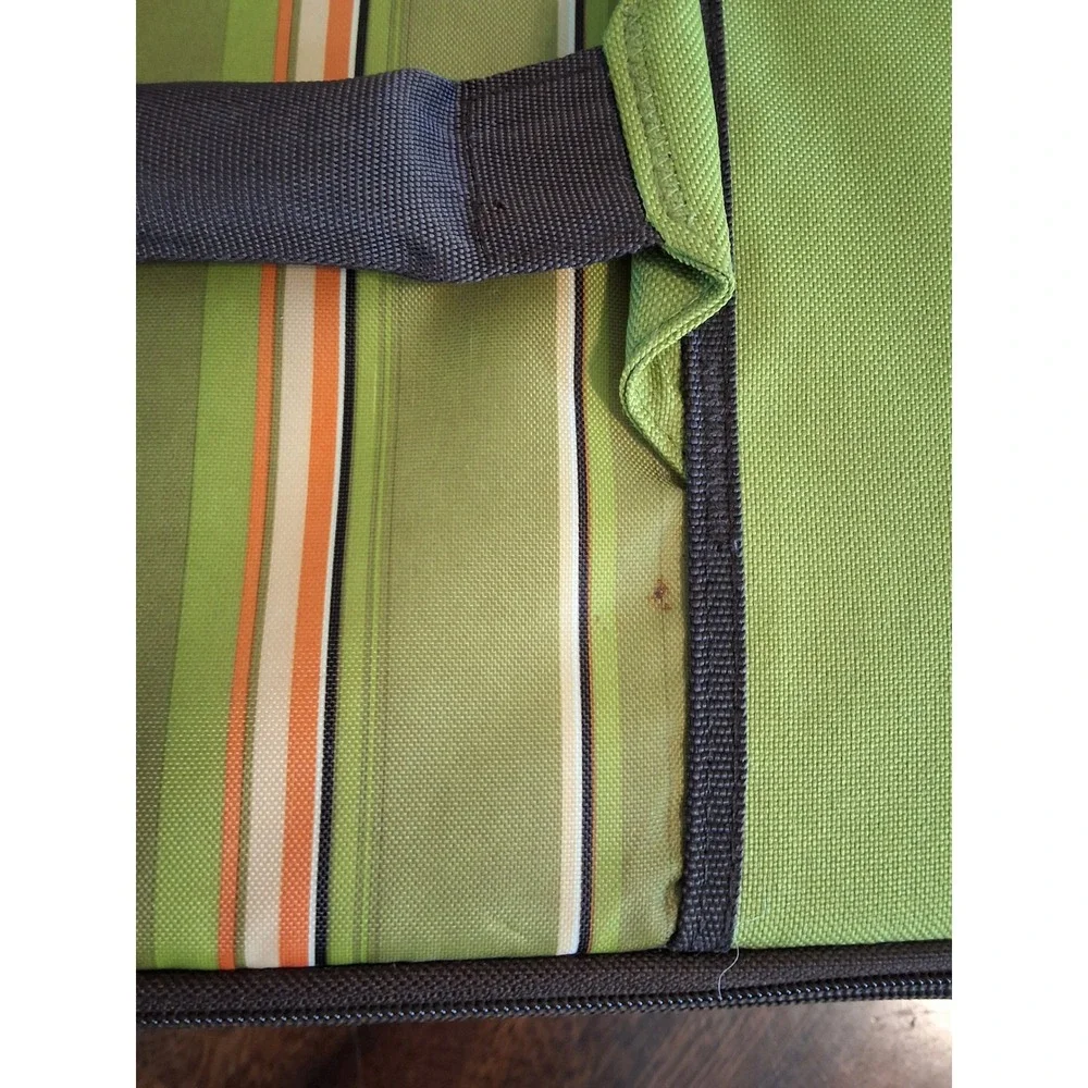 Rachael Ray Insulated Food Carrier Green Striped Bag with Deviled Egg Tray Set